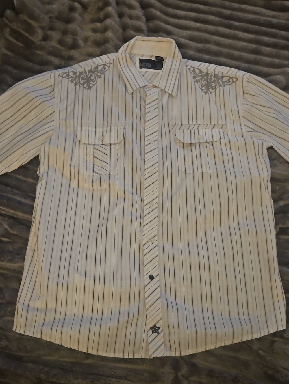 Micros White Striped Button-Down Shirt with Shoulder Embroidery